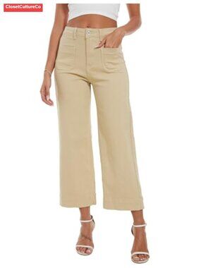 Wide Leg Cropped Jeans High Waisted Flare Stretchy Denim Capri Pants